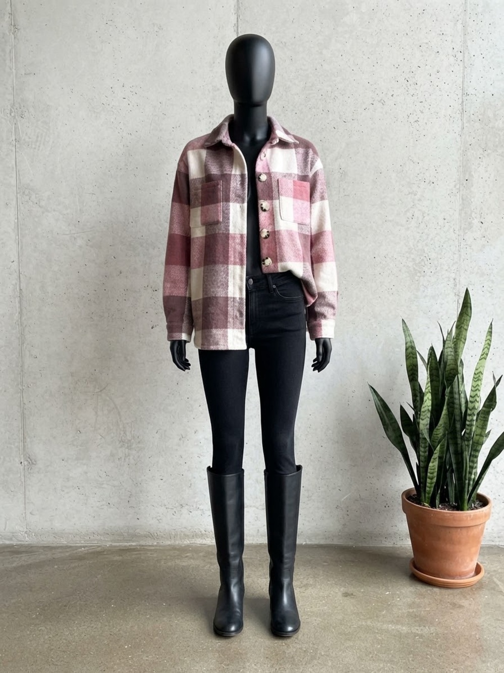 PrettyLittleThing Pink Plaid Teddy Shacket